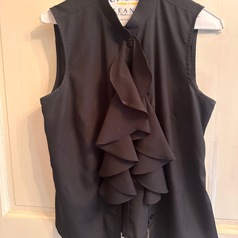 Chadwicks Elegant Black Ruffle Front Blouse